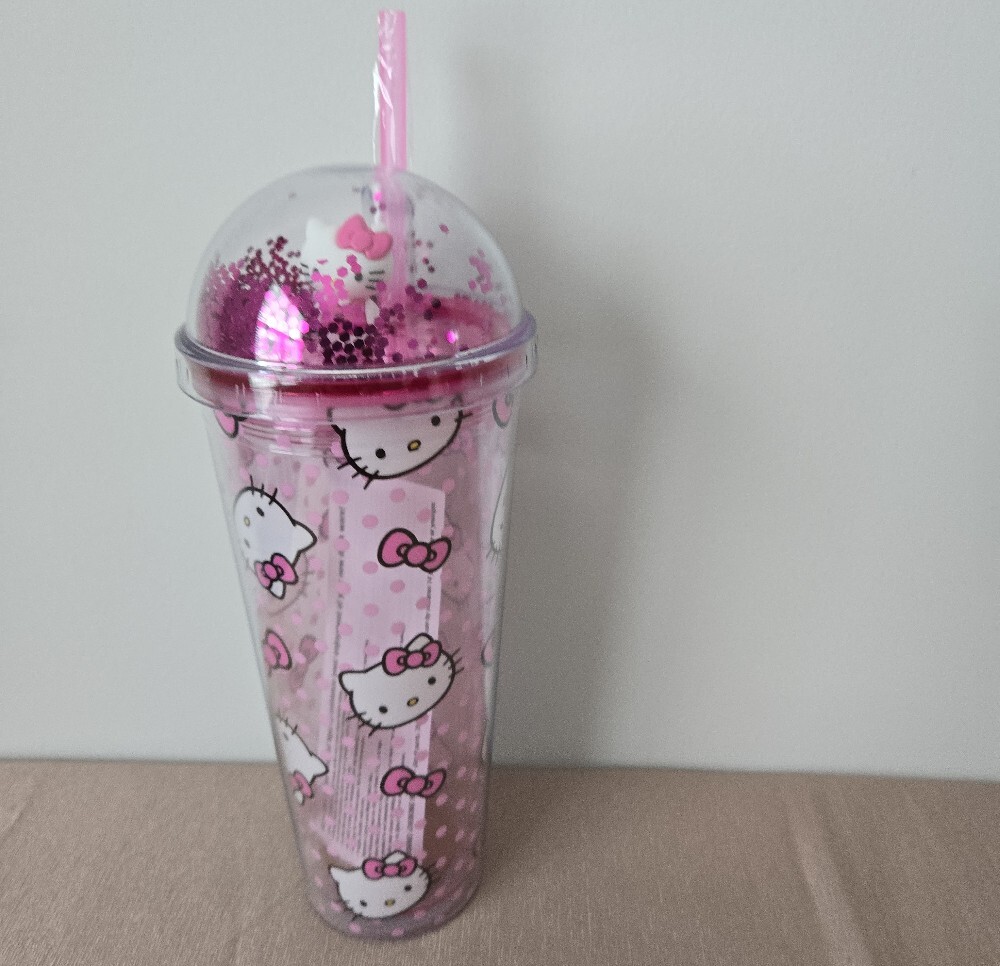 Hello Kitty Pink Glitter Dome Tumbler – 24oz Polka Dot Cup with Straw - Picture 6 of 7